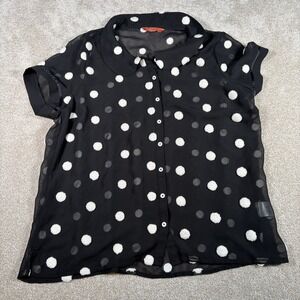 ModCloth Sheer Short Sleeve Top Womens Large Black Textured Polka Dot Whimsigoth